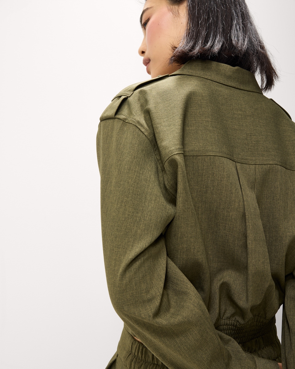 image 1 of F&F Epaulette Detail Cropped Co-ord Shirt in Olive