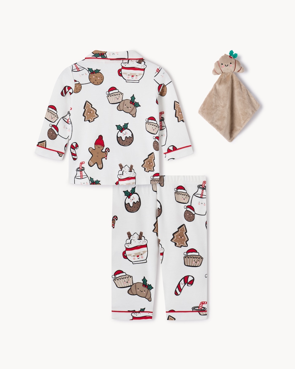 image 1 of Christmas Baby Pure Cotton Printed Revere Pyjama Set with Comforter in White