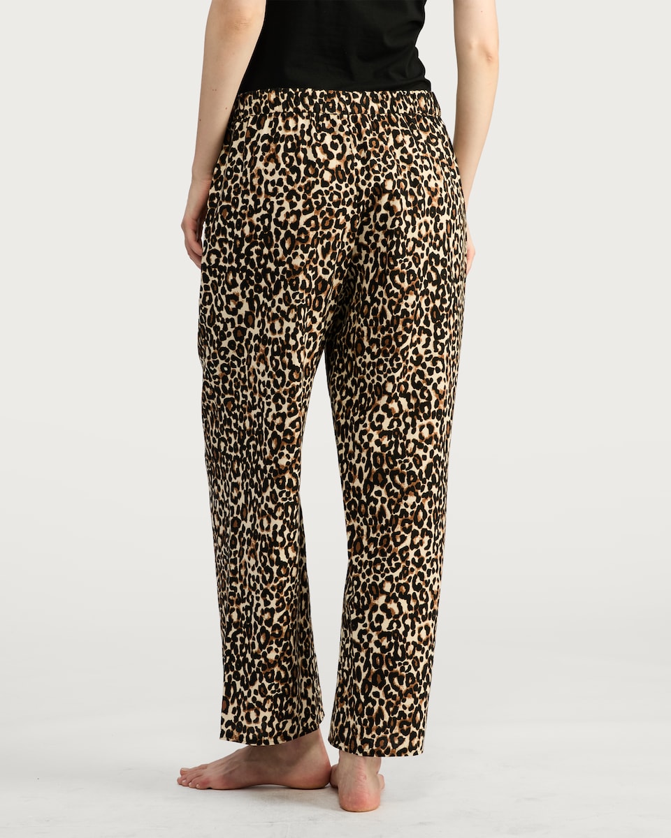 image 1 of F&F Pure Cotton Flannel Leopard Print Pyjama Bottoms in Multi Brown