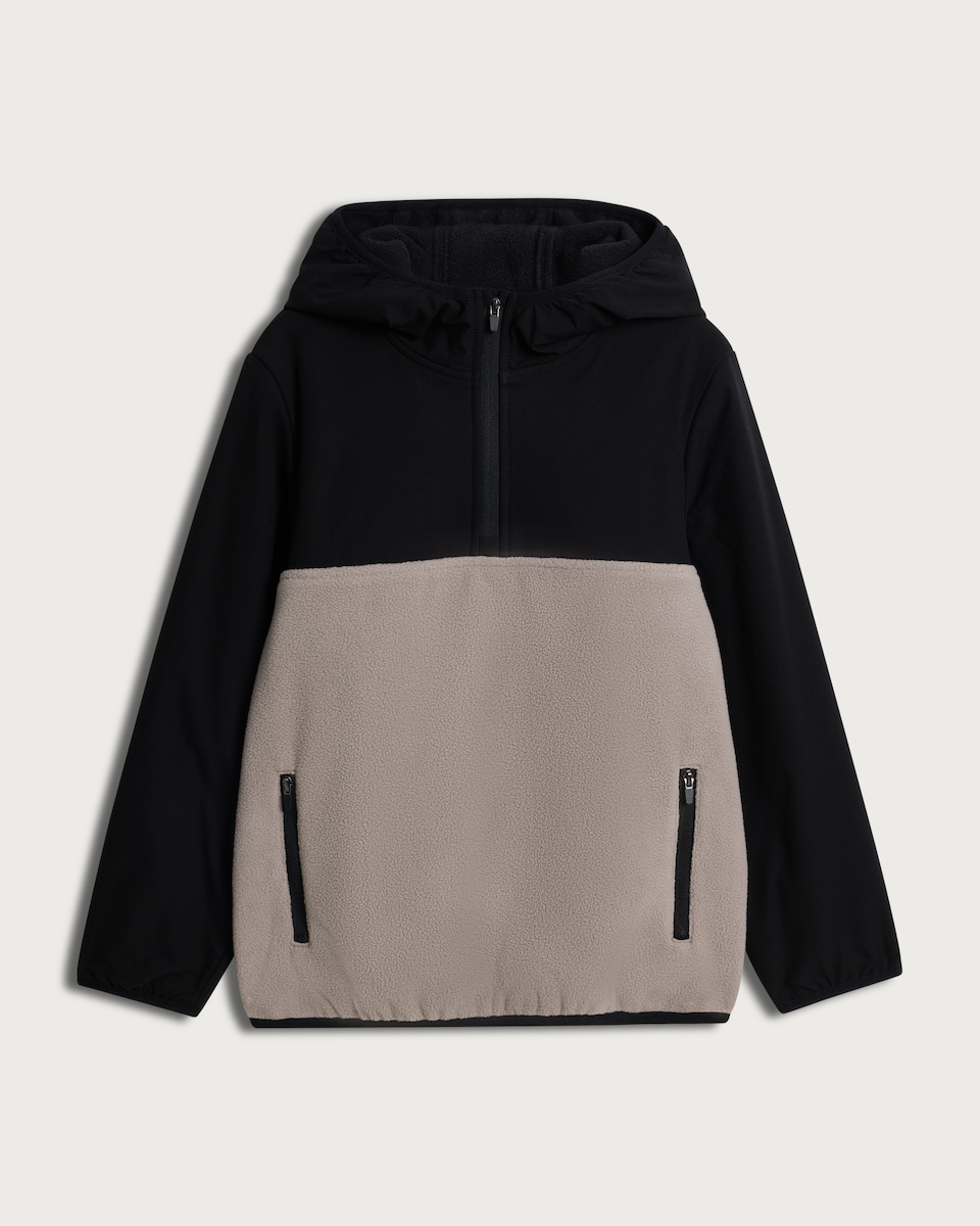 image 1 of F&F Active Boys TECHSPORT Fleece Colour Block Half Zip Jacket in Stone