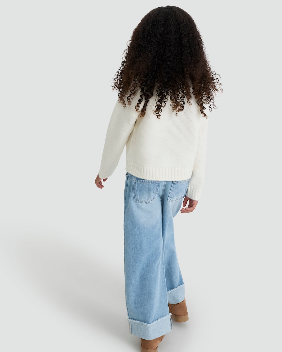 image 1 of F&F Girls Bow Detail Jumper in Cream