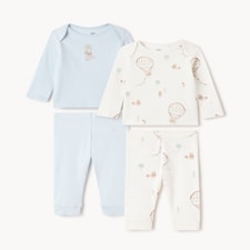 F&F Baby 2-Pack Pure Cotton Bear Hot Air Balloon Pyjama Sets in Blue