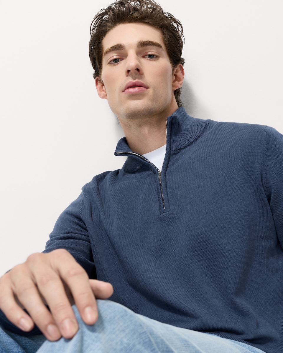 image 1 of F&F Pure Cotton Half Zip Jumper in Blue