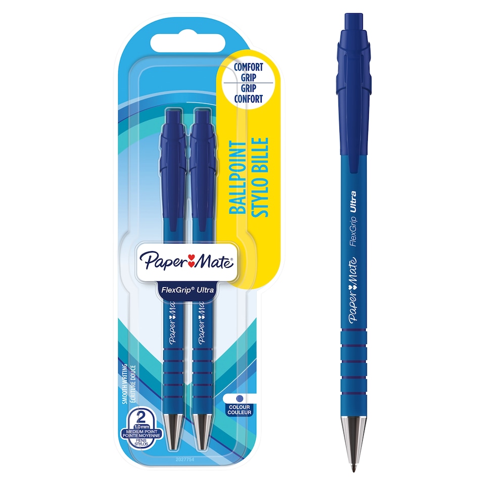 Paper Mate Flex Grip Ultra Blue Ball Pens 2 Pack