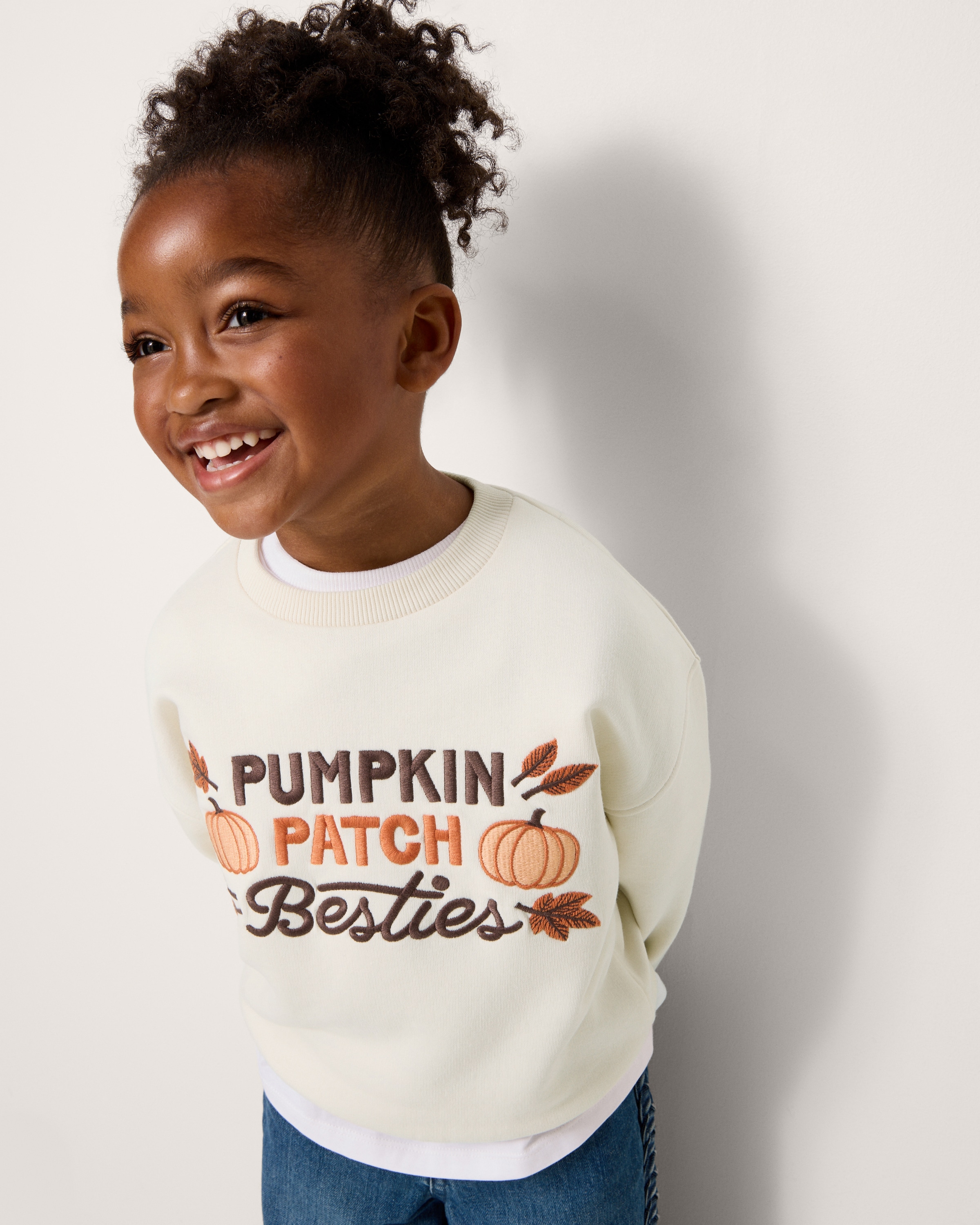 F&F Girls Cotton Rich Halloween Pumpkin Sweatshirt in Cream