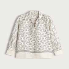 F&F Satin Geometric Print Button Up Shirt in Cream