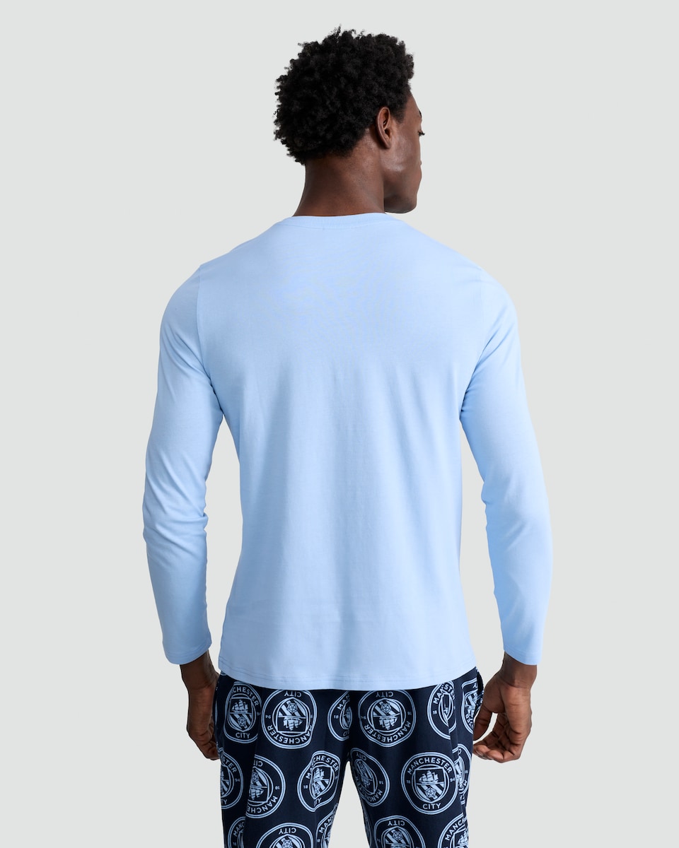 image 1 of Manchester City 2-Piece Top and Fleece Bottoms Pyjamas Set in Blue