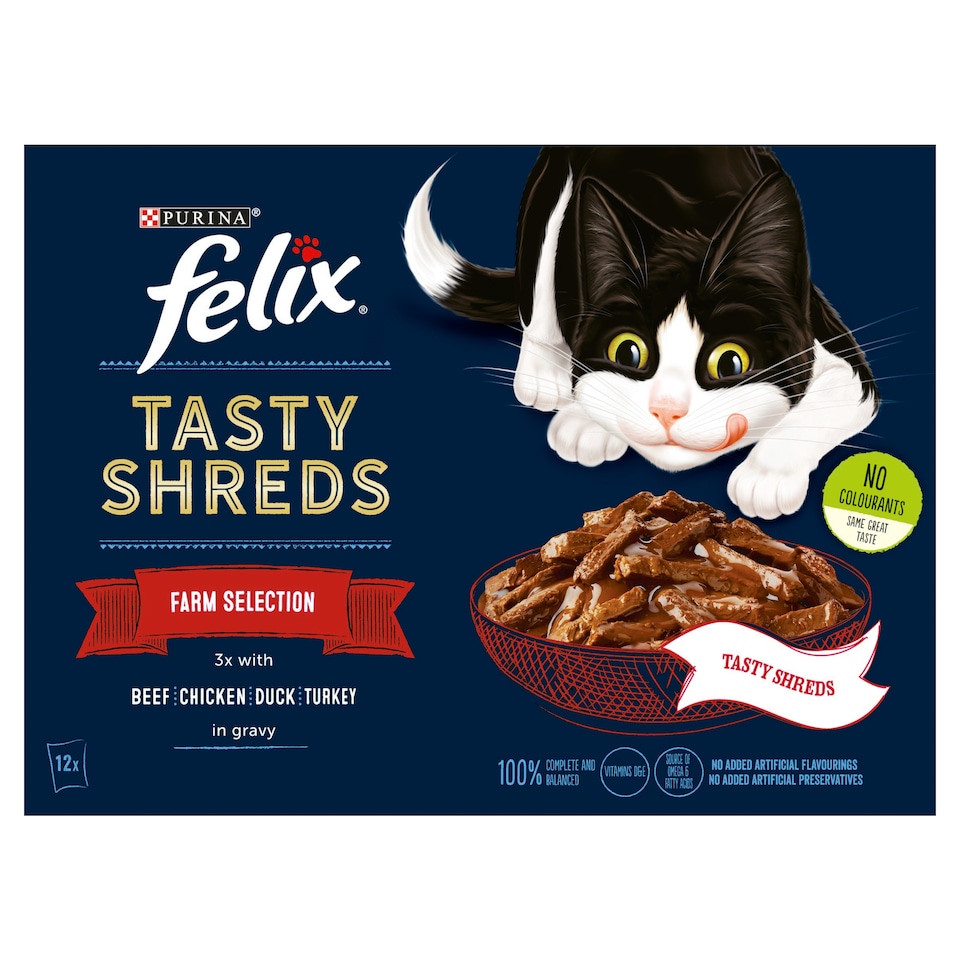 image 1 of FELIX Tasty Shreds Farm Selection in Gravy Wet Cat Food 12x80g