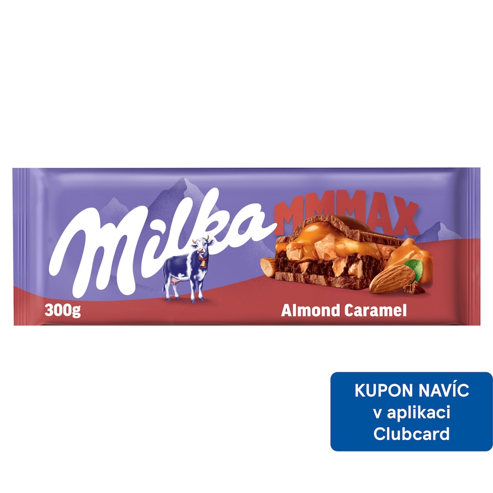 Obrázek 1 pro produkt Milka Almond caramel mléčná čokoláda z alpského mléka s mandlovo-kakaovou a karamelovou náplní 300 g