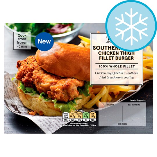 Tesco Southern Fried Chicken Thigh Fillet Burger 300G Tesco Groceries