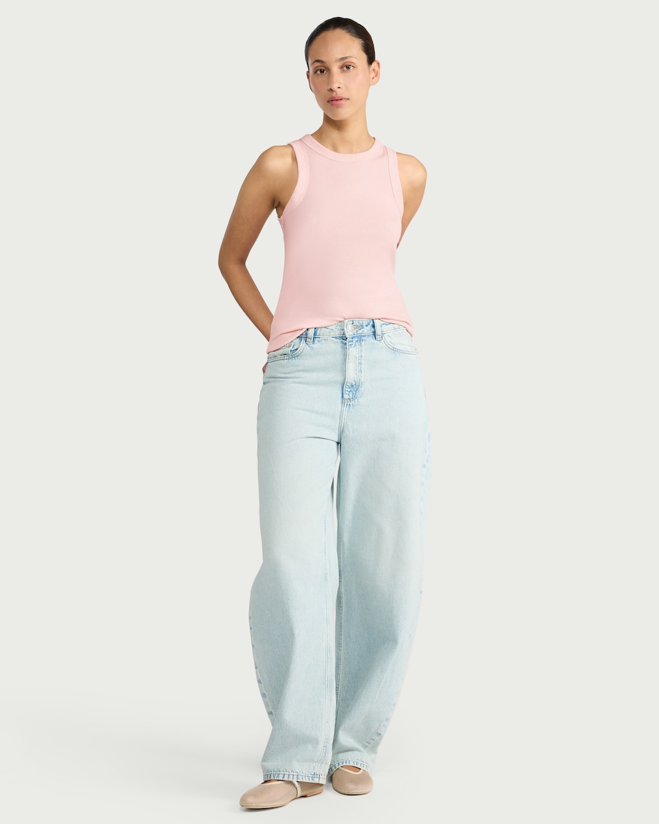 image 1 of F&F Cotton Rich Ribbed Vest in Pink
