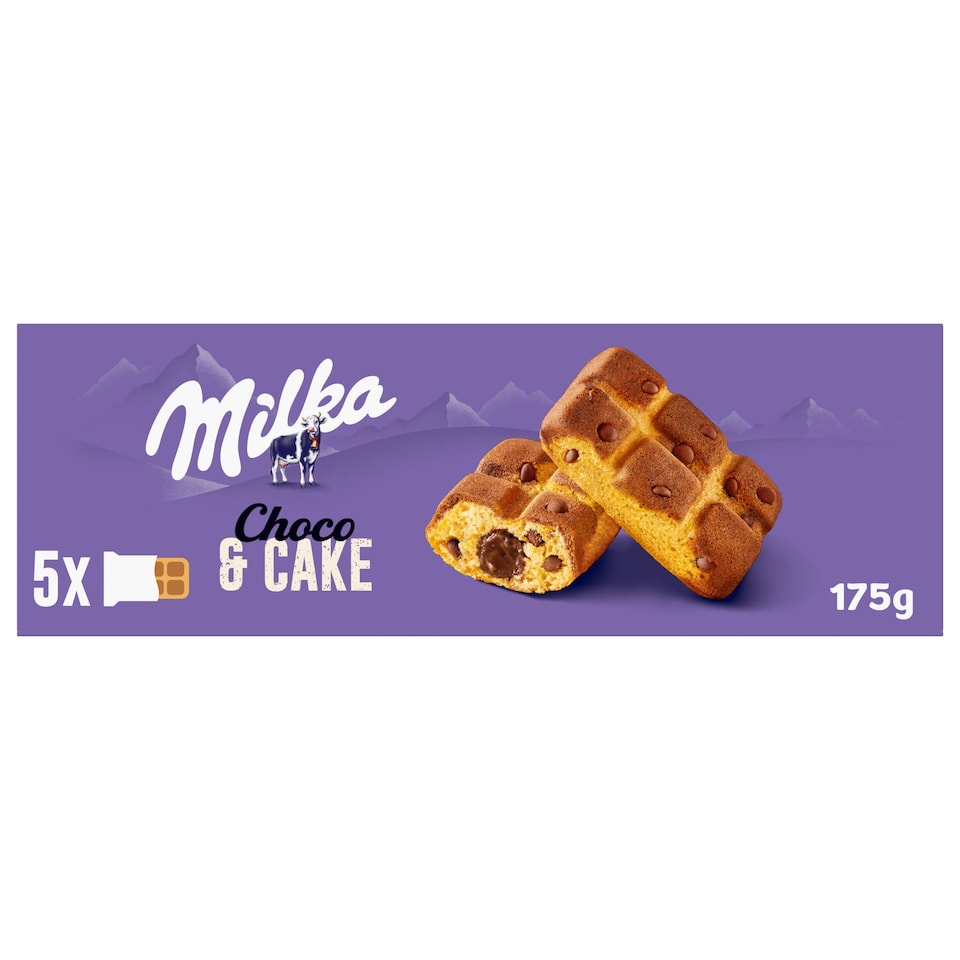 Milka Choco&Cake jemné pečivo s kúskami mliečnej čokolády a náplňou s čokoládou 175 g