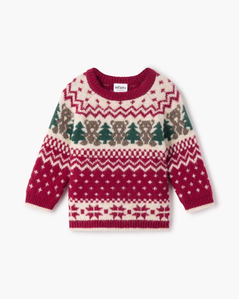 image 1 of F&F Baby Fair Isle Christmas Jumper in Red