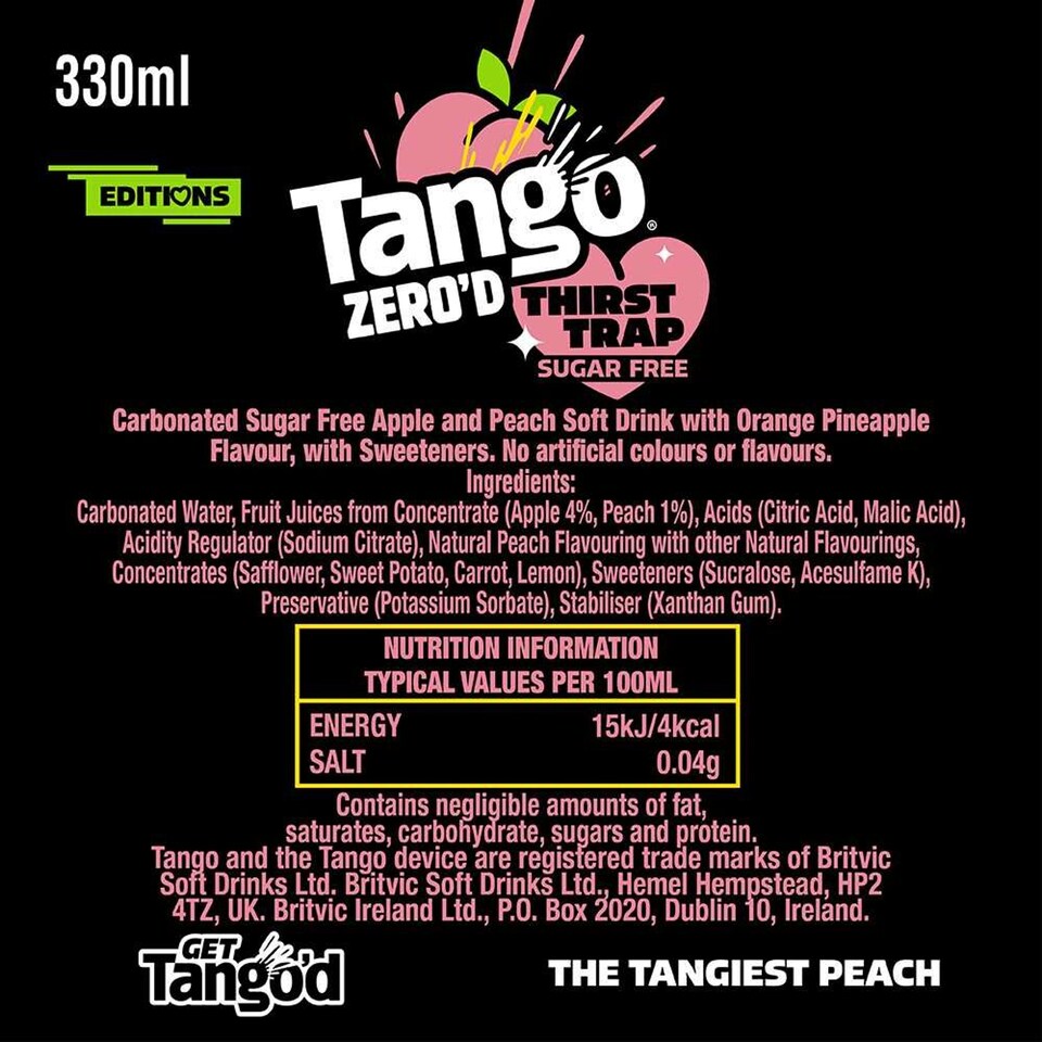 image 1 of Tango Zero'd Thirst Trap Sugar Free 8 x 330ml