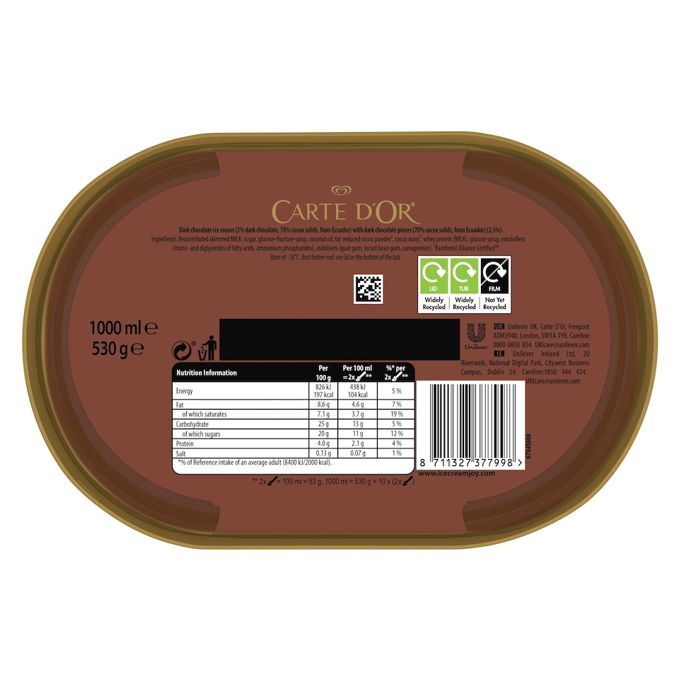 image 1 of Carte D'or Indulgent Chocolate Ice Cream 1000Ml