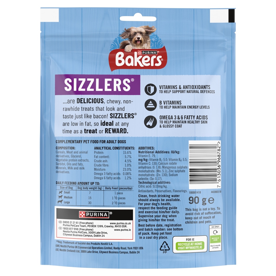 image 1 of Bakers Sizzlers Dog Treats Bacon 90G