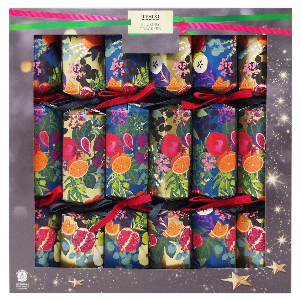 image 1 of Tesco Indulgence Fruits Luxury Christmas Crackers 6 pack