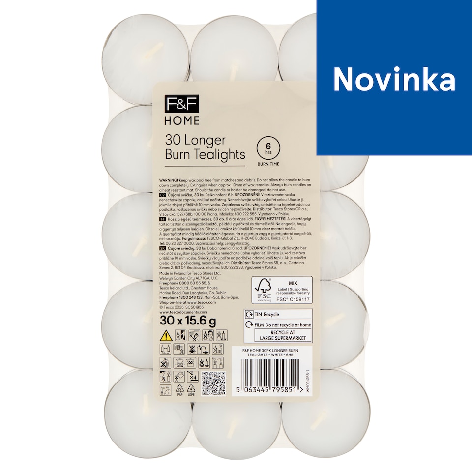 obrázok 1 z F&F Home White čajové sviečky 30 x 15,6 g