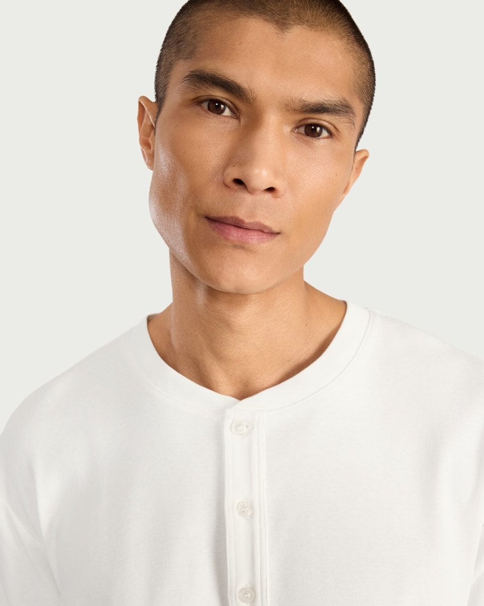 image 1 of F&F Pure Cotton Henley Long Sleeved Top in Ecru