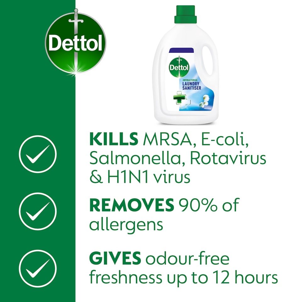 image 1 of Dettol Antibacterial Laundry Cleanser Liquid Fresh Cotton 1.5L