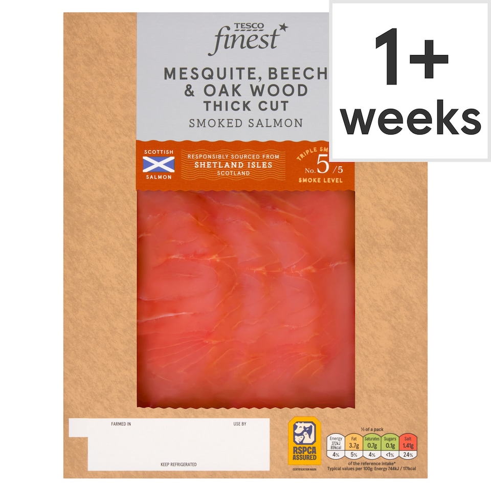Tesco Finest Mesquite, Beech & Oak Wood Smoked Salmon 100g