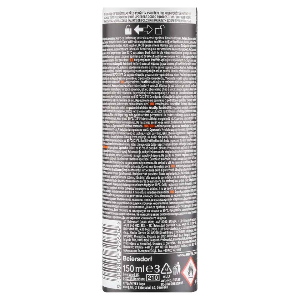 image 1 of Nivea Men Black & White Invisible Ultimate Impact Antiperspirant Spray 150ml