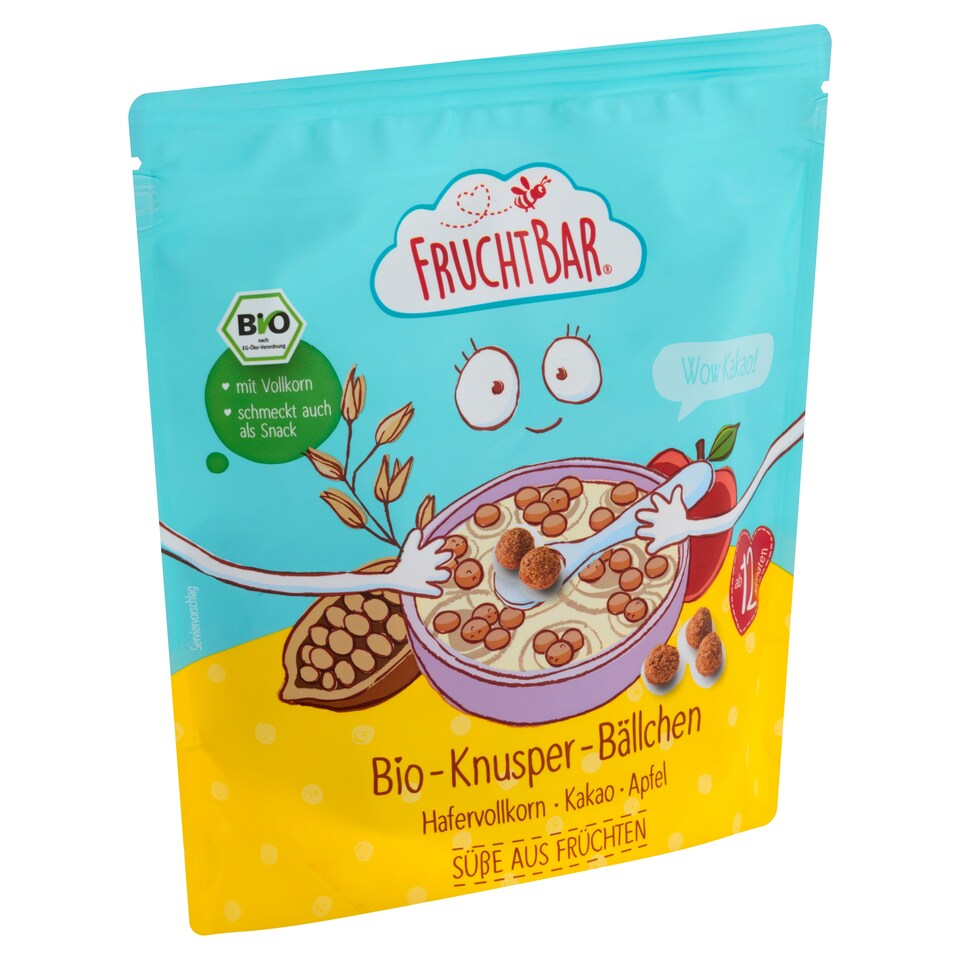 image 1 of FruchtBar Organic Cereal Puffs with Oat Flour, Cocoa and Apple 125g