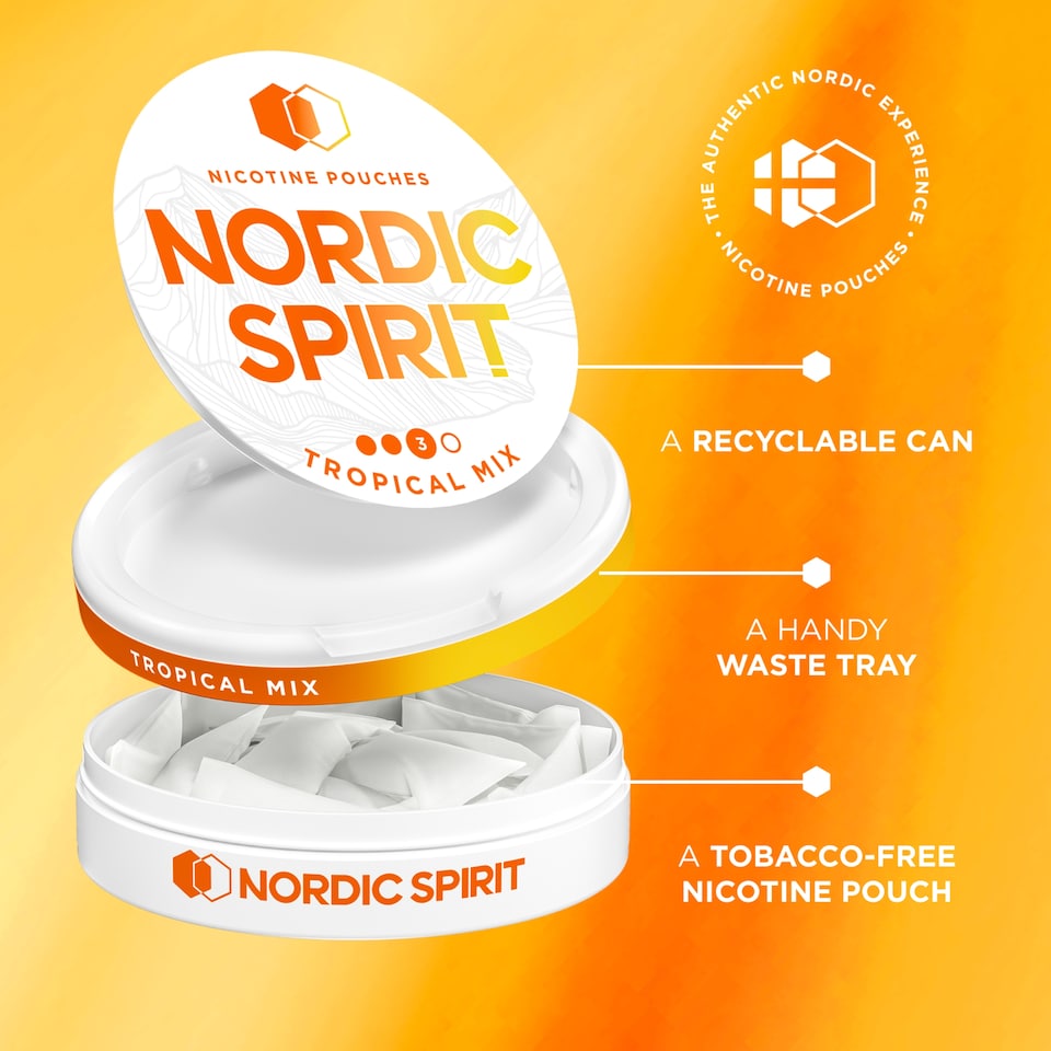 image 1 of Nordic Spirit Tropical Mix Tobacco Free Nicotine Pouches Strong 20 Pack 9mg 14g