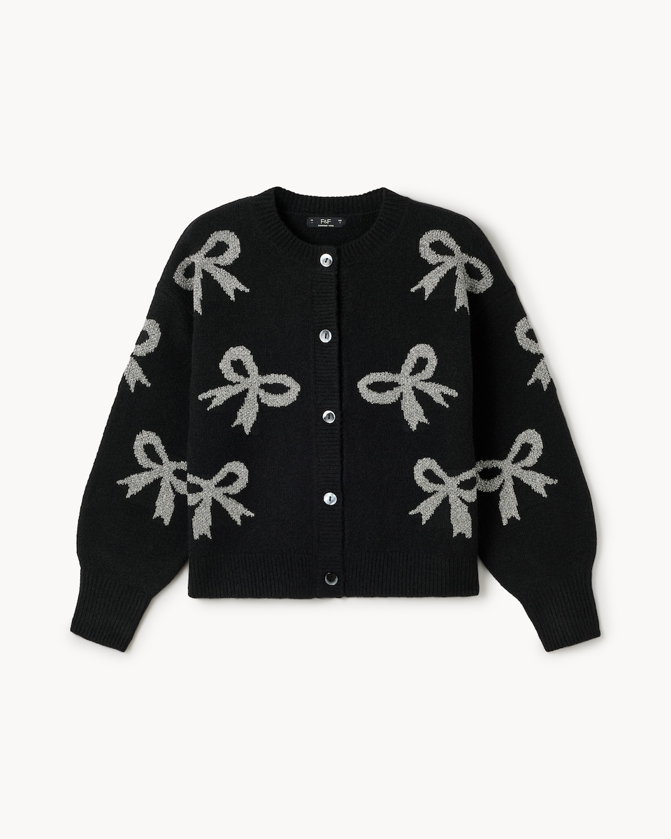 image 1 of F&F Bow Cardigan with Wool in Black