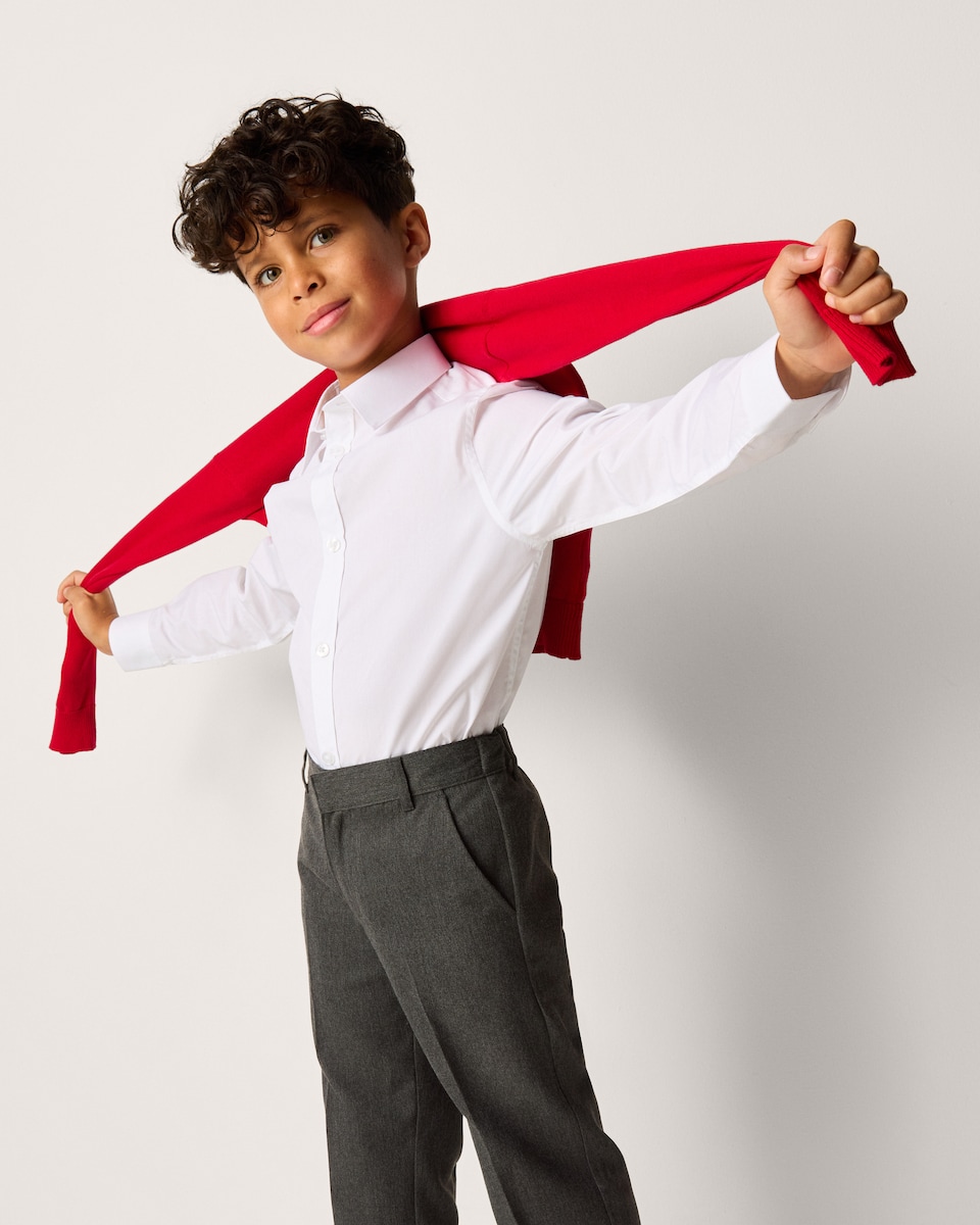 image 1 of F&F School Boys 5-Pack Regular Fit Long Sleeved Shirts in White