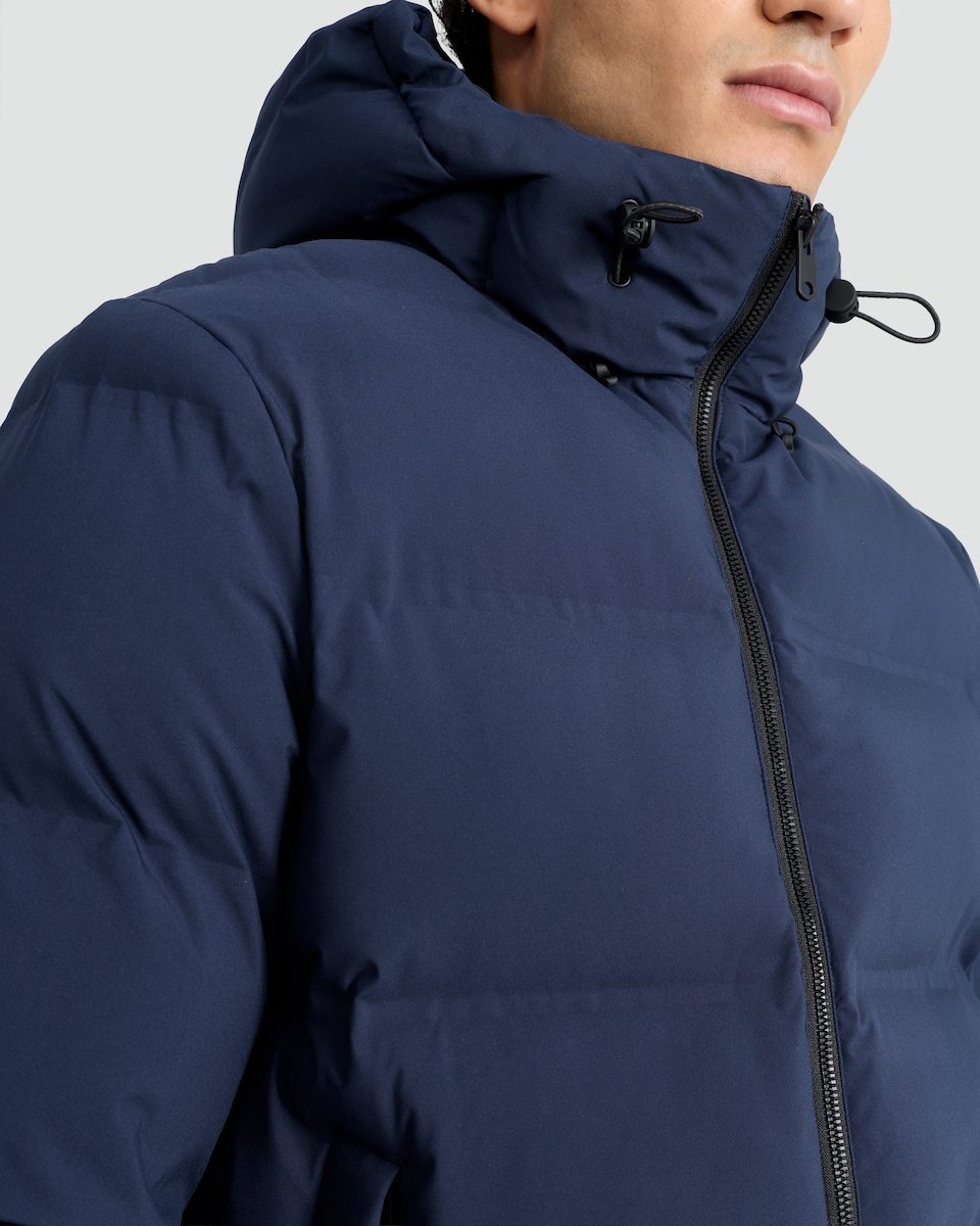 image 1 of F&F Hooded Zip Through Shower Resistant Puffer Jacket in Navy