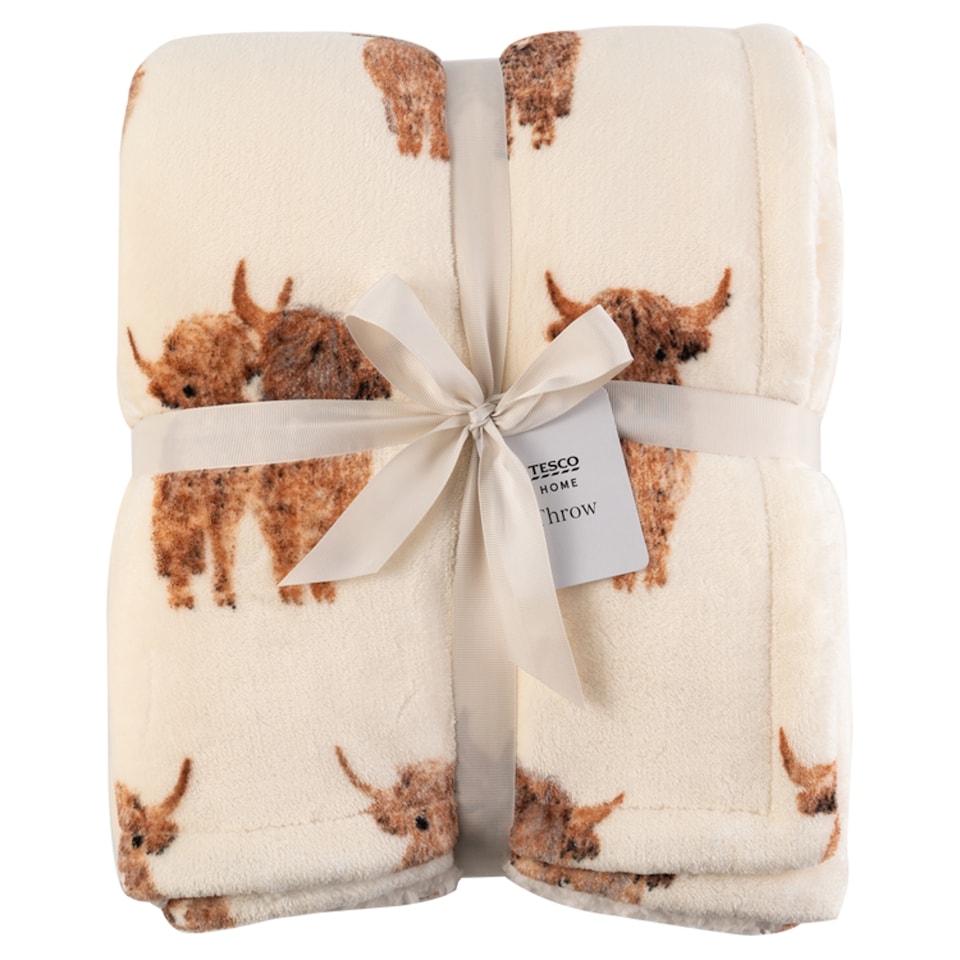 Tesco Highland Cow Sherpa Throw