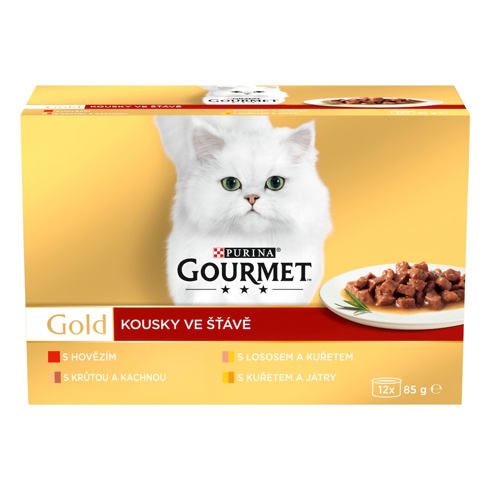 obrázok 1 z Gourmet Gold konzervy pre mačky hovädzie, morka a kačica, losos a kura, kura a pečeň 12 x 85 g