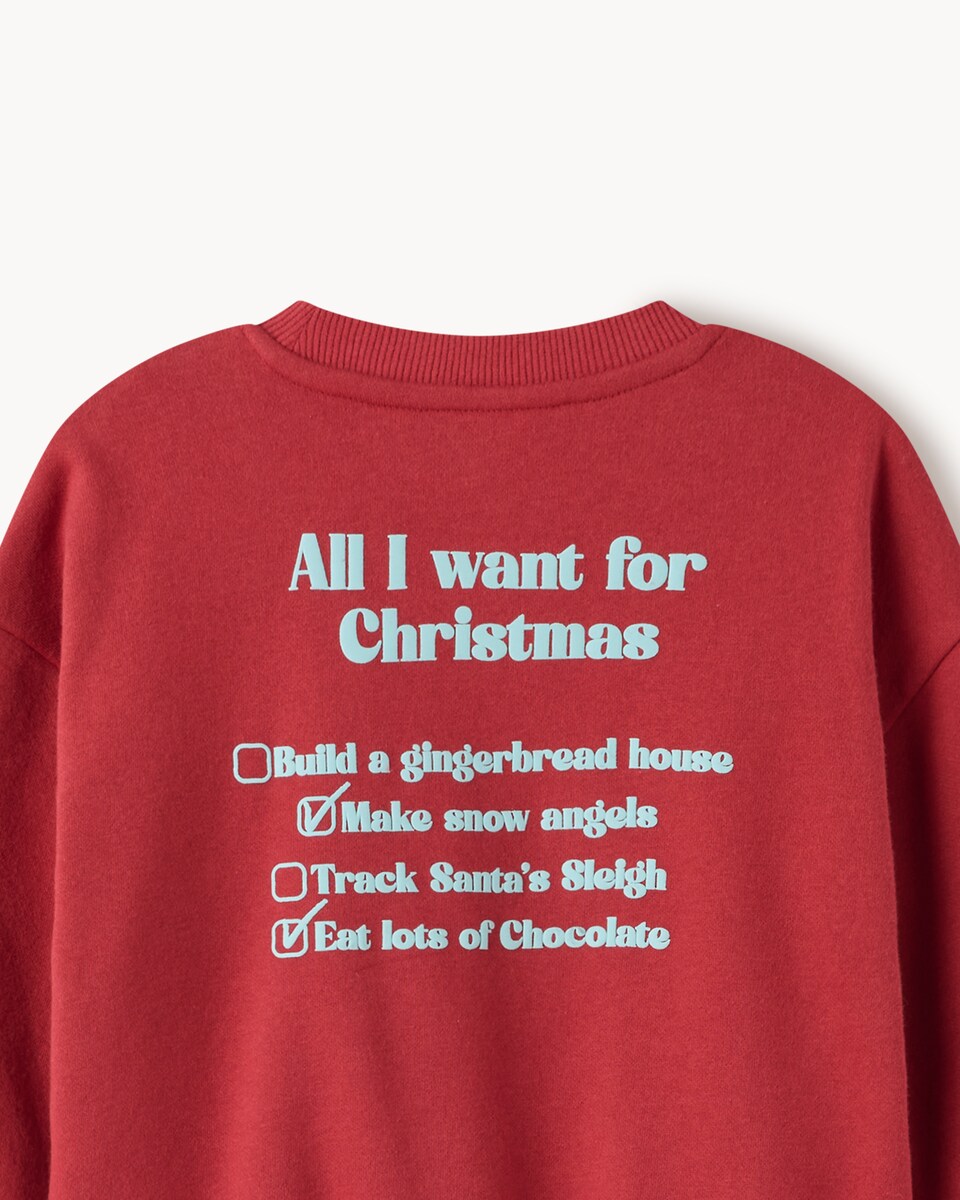 image 1 of Christmas Boys Cotton Rich Santa Sweatshirt in Red