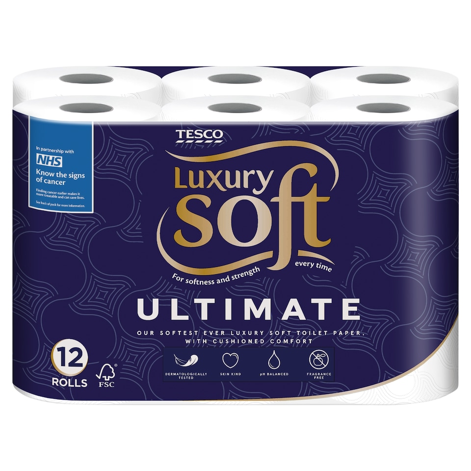 Tesco Luxury Soft Ultimate toilet tissue 12 long rolls 