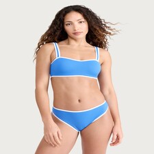 F&F Textured Contrast Trim High Leg Bikini Bottoms in Blue