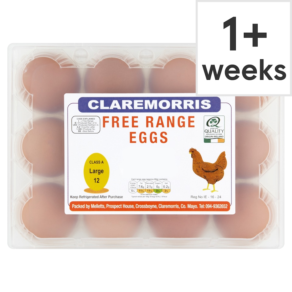 Claremorris Free Range Eggs Large Family 12 Box