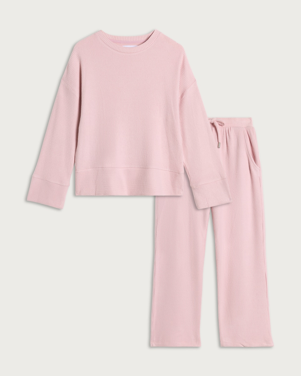 image 1 of F&F Waffle Textured Pyjama Set in Pink