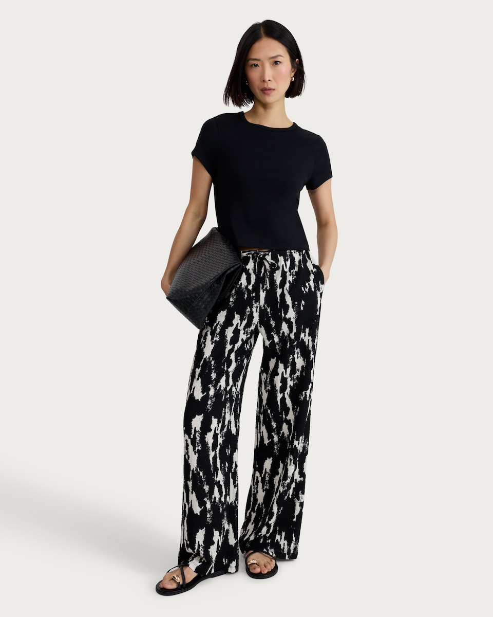 image 1 of F&F Abstract Print Wide Leg Trousers in Multi Black