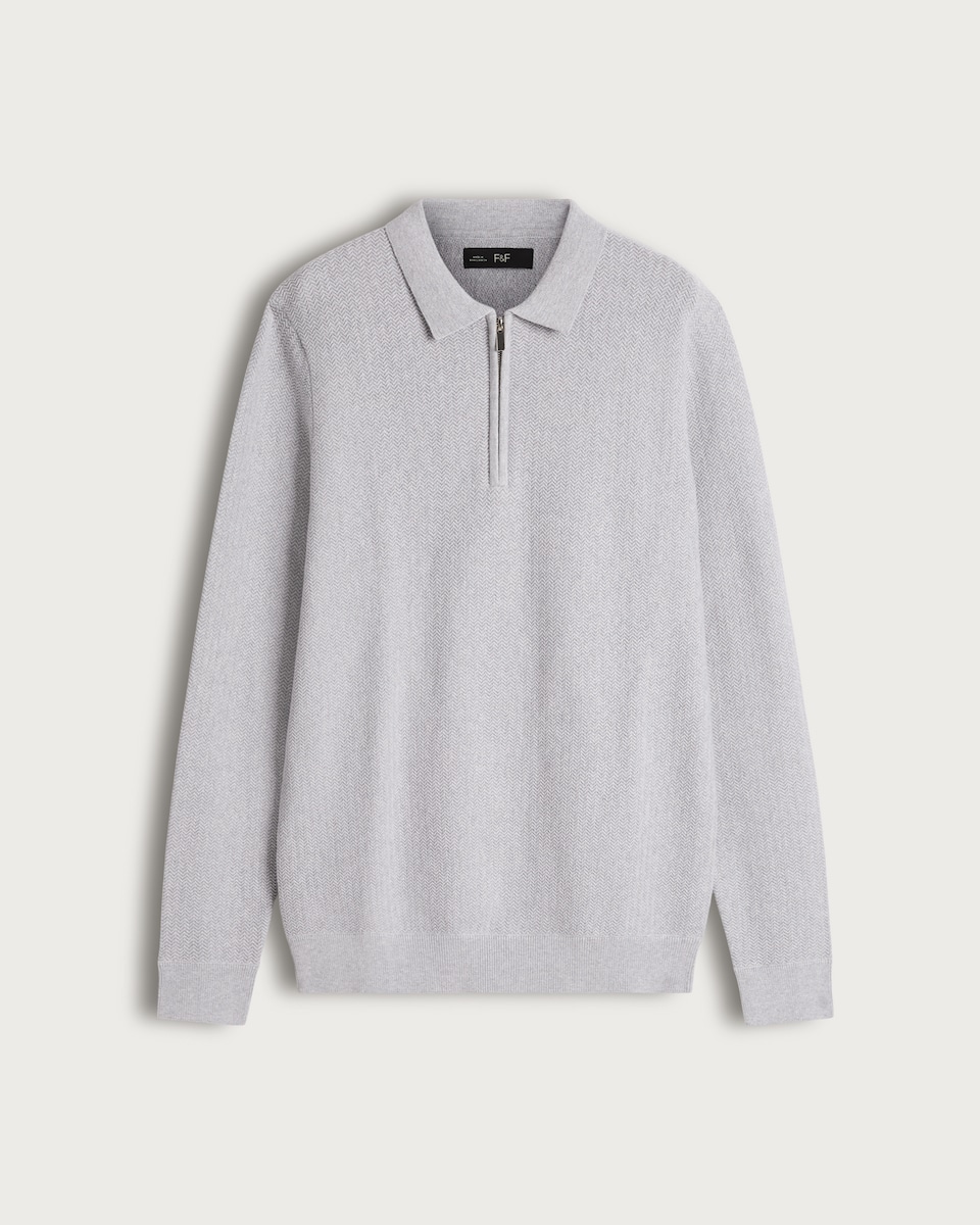 image 1 of F&F Pure Cotton Herringbone Textured Jumper in Grey Marl