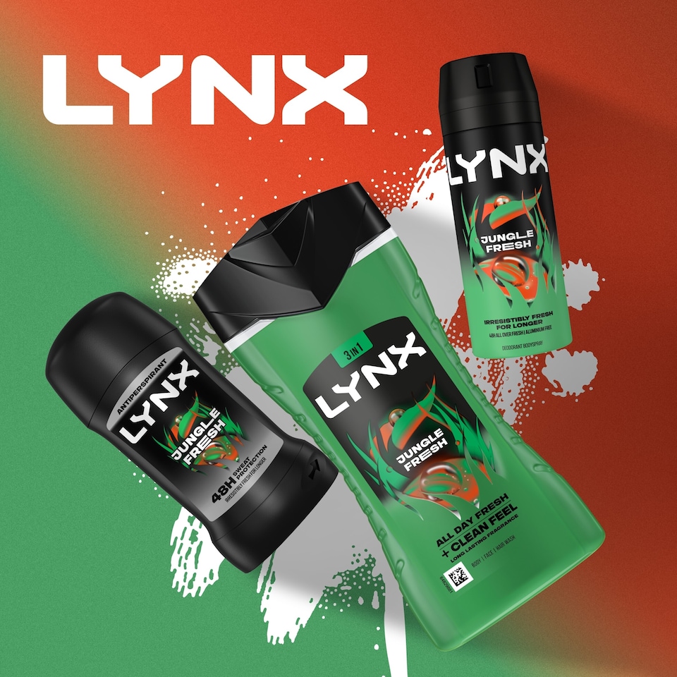 image 1 of Lynx Jungle Fresh 3 in 1 Body Face Hair Wash Shower Gel 225ml