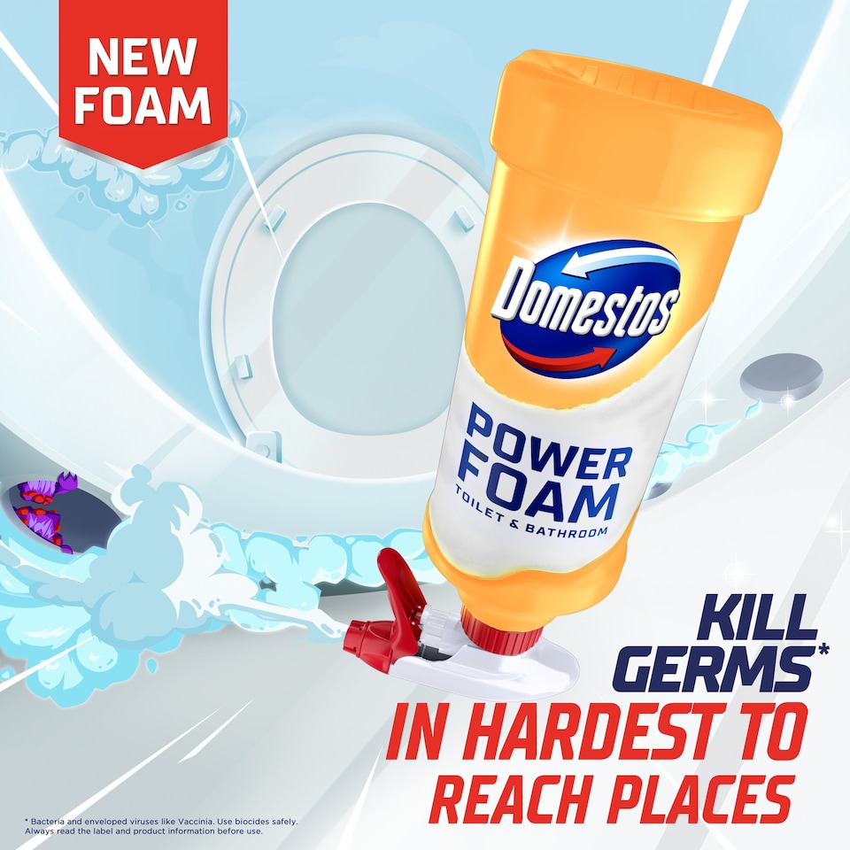 image 1 of Domestos Power Foam Toilet and Bathroom Cleaner Citrus Blast 450ml