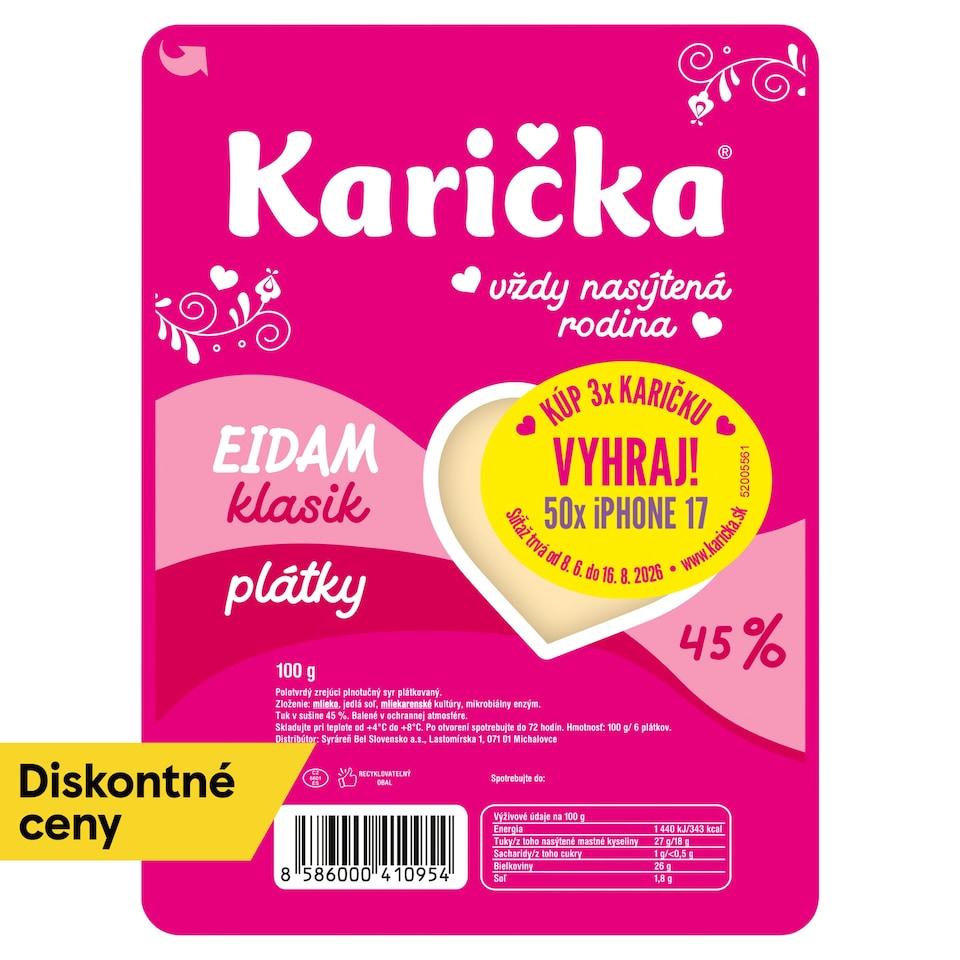 obrázok 1 z Karička Eidam 45 % plátky klasik 100 g
