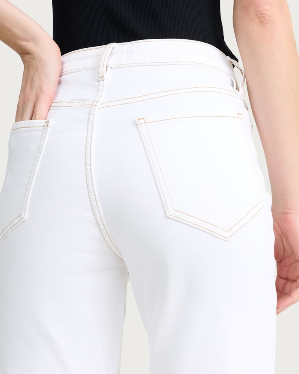 image 1 of F&F High Rise Slim Ankle Grazer Jeans in Ecru