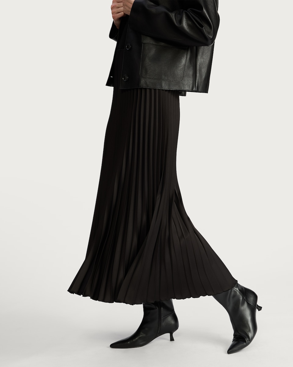 image 1 of F&F Satin Look Pleated Midi Skirt in Black