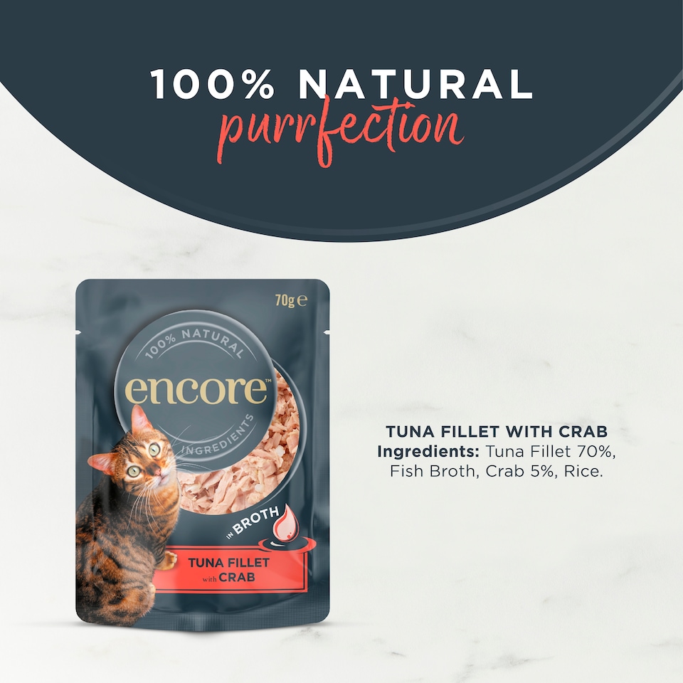 image 1 of Encore Natural Wet Cat Food Tuna Fillet with Crab in Broth Pouch 70g
