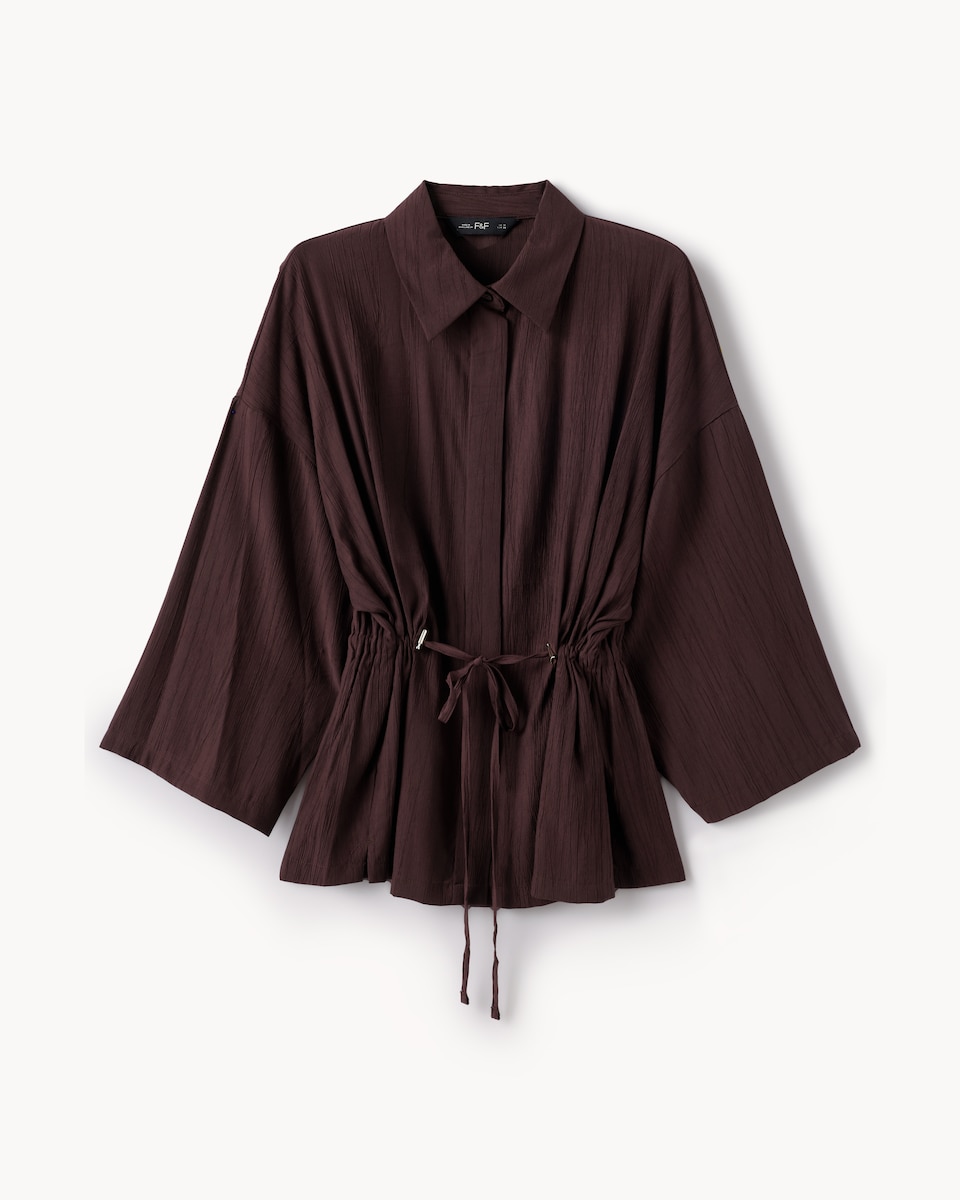image 1 of F&F Textured Tie Waist Co-ord Blouse in Burgundy