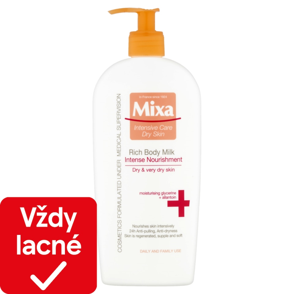 Mixa Shea Nourish vyživujúce telové mlieko s bambuckým maslom na veľmi suchú pokožku, 400 ml