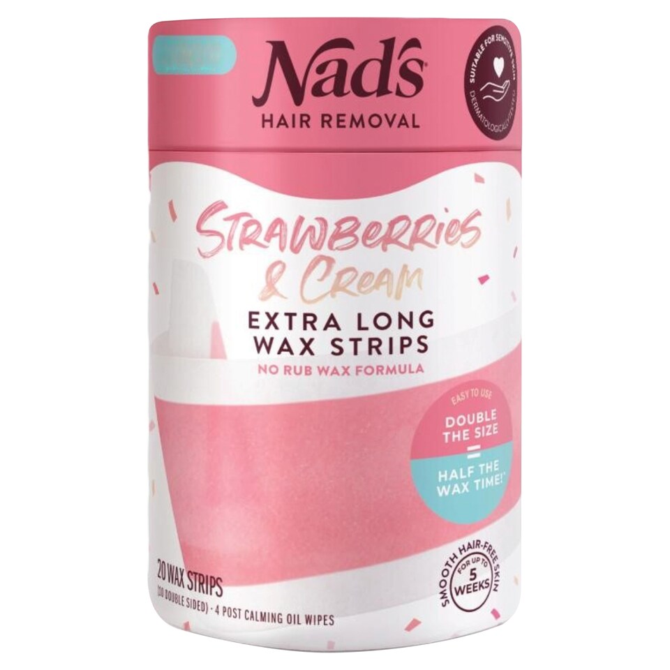 image 1 of Nad's Strawberries & Cream 20 Extra Long Wax Strips