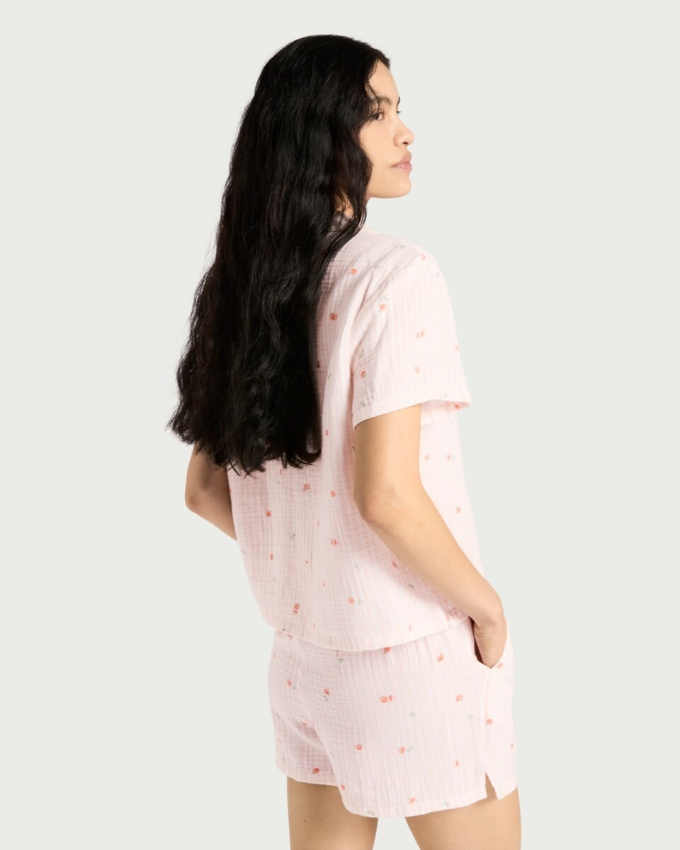 image 1 of F&F 2-Piece Pure Cotton Double Cloth Striped Peach Pyjama Set in Multi Orange